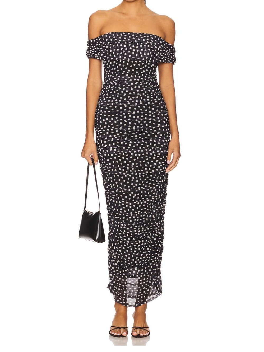 MAJORELLE Black and White Polka Dot Strapless Maxi Dress